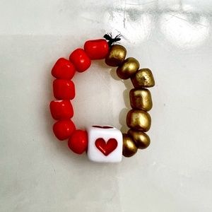 RED HEART BEADED RING, ONE SIZE, ORANGE/GOLD
